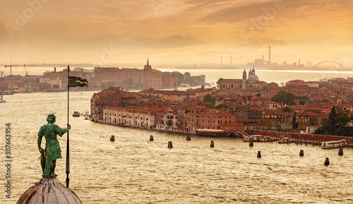 view from the bell tower of San Giorgio Maggiore church on venice lagoon and Giudecca canal, Venice, Italy.