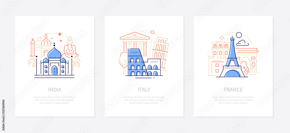 Traveling and sightseeing - line design style banners