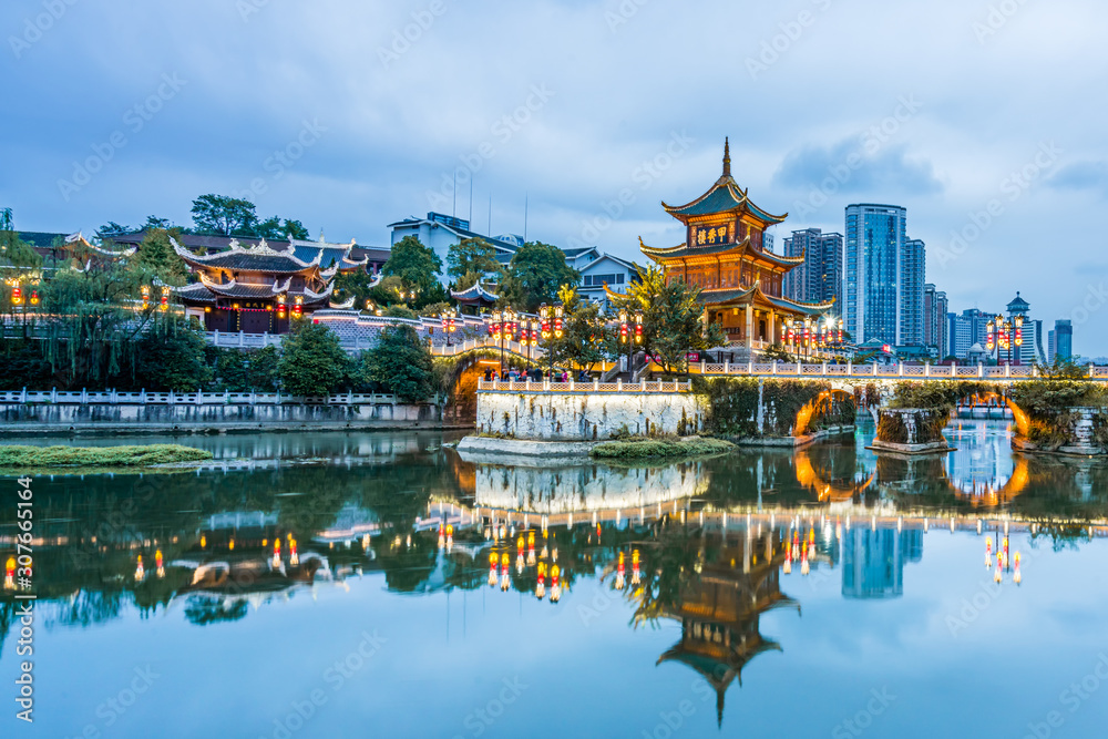 Night view of Jiaxiu pavilion in Guiyang, Guizhou, China Night view of Jiaxiu pavilion in Guiyang, Guizhou, China
