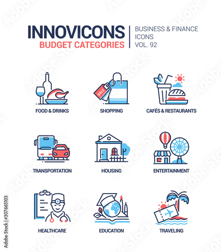 Budget categories - line design style icons set
