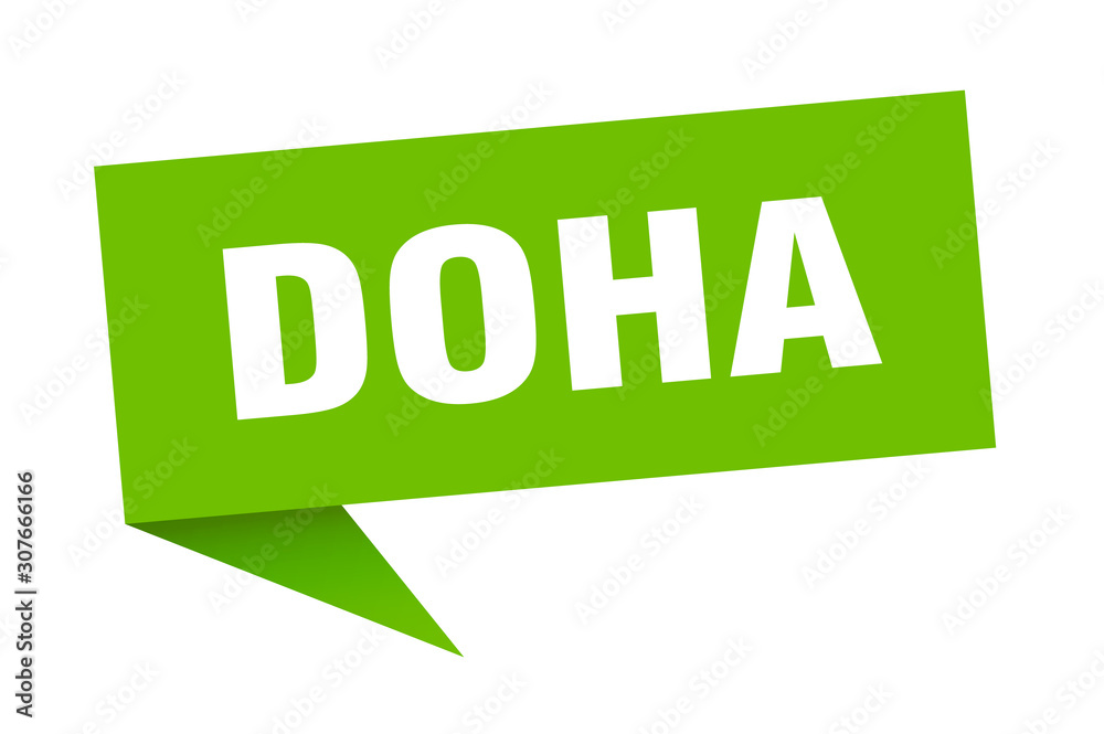 Fototapeta premium Doha sticker. Green Doha signpost pointer sign