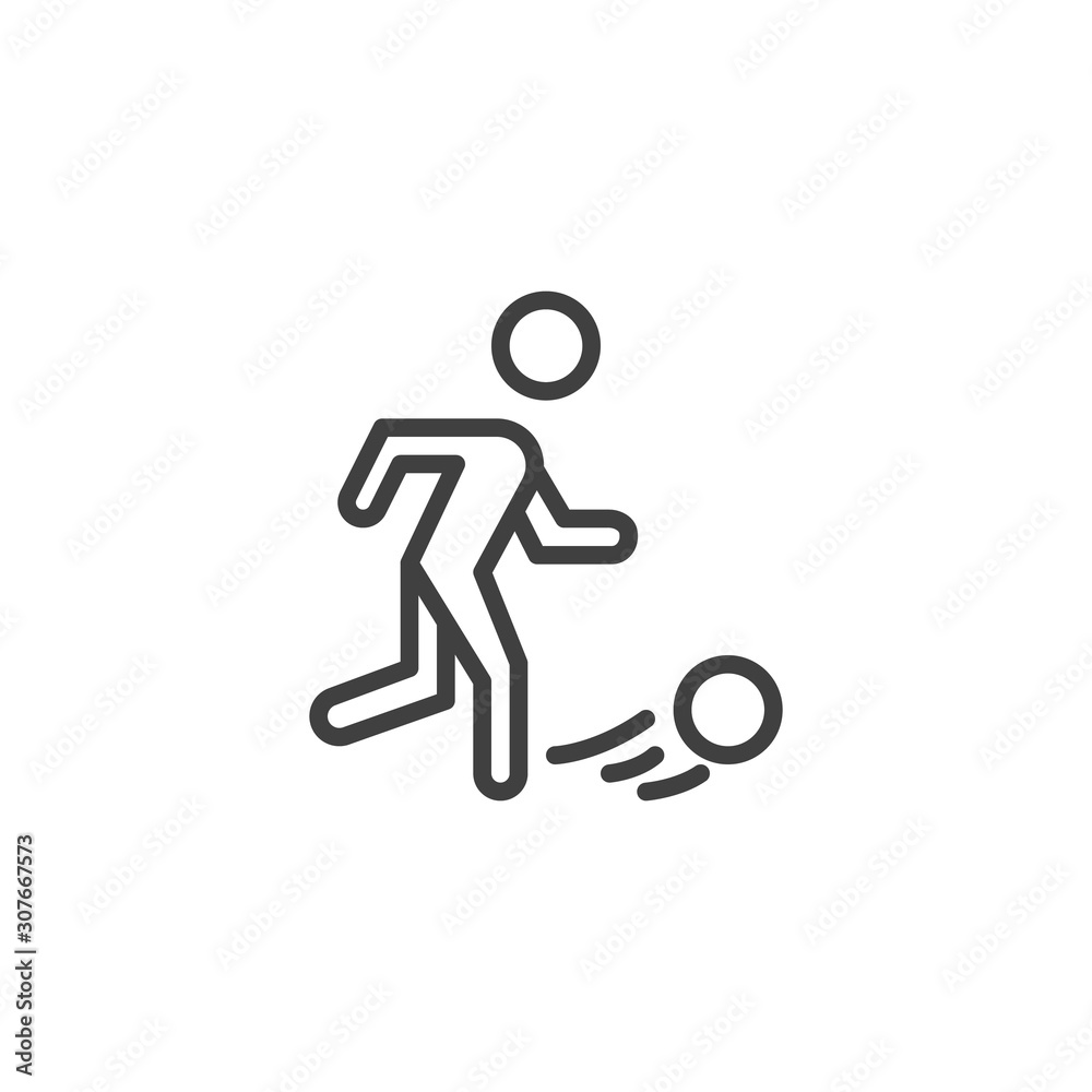 Soccer Player line icon. linear style sign for mobile concept and web design. Football player Kicking Ball outline vector icon. Symbol, logo illustration. Vector graphics Soccer Player line icon. linear style sign for mobile concept and web design. Football player Kicking Ball outline vector icon. Symbol, logo illustration. Vector graphics