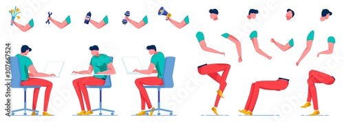 Man Character Performing Different Professions.
