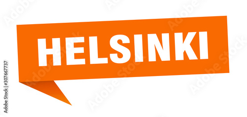 Helsinki sticker. Orange Helsinki signpost pointer sign