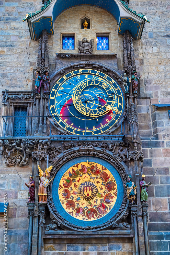 The Prague Astronomical Clock located at the Old Town Hall in Prague, Czech Republic.
