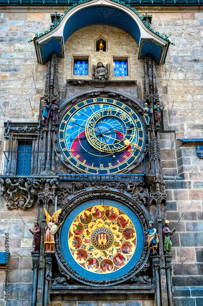 The Prague Astronomical Clock located at the Old Town Hall in Prague, Czech Republic.
