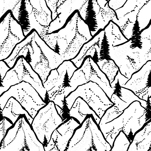 vector seamless mountain black and white
