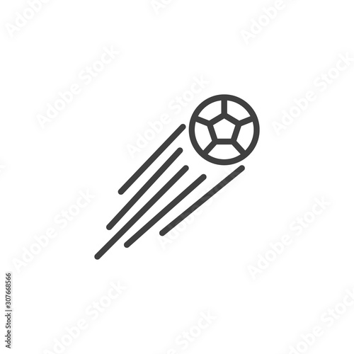 Flying soccer ball line icon. linear style sign for mobile concept and web design. Flying football ball outline vector icon. Symbol, logo illustration. Vector graphics
