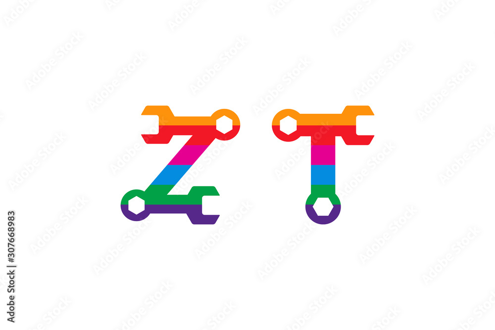 letter Z and letter T logo design template. colorful shape. combination automotive repair tool and letter or initial logo. wrench tool. letter Z and letter T logo design template. colorful shape. combination automotive repair tool and letter or initial logo. wrench tool.