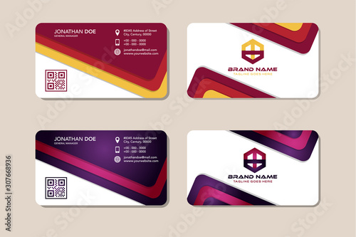 Clean Modern Flat Gradient Style red and purple.  Corporate Business Card, identity. Hexagon logo design. paper cut concept.