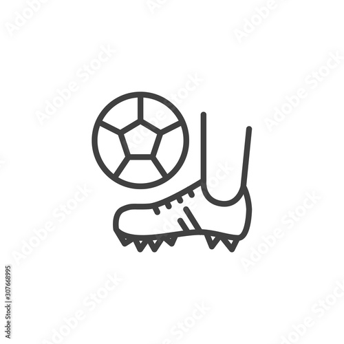 Soccer boot and ball line icon. linear style sign for mobile concept and web design. Football game outline vector icon. Symbol, logo illustration. Vector graphics