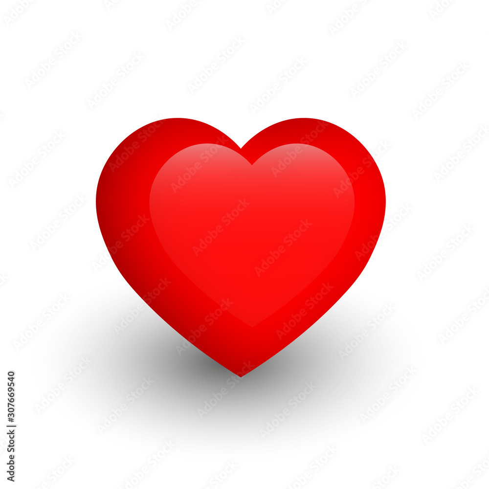 Red heart with glossy effect. A symbol of love and St Valentines Day. 3D vector illustration