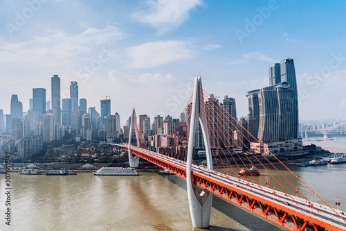High rise buildings and dongshuimen bridge in Chongqing, China photo