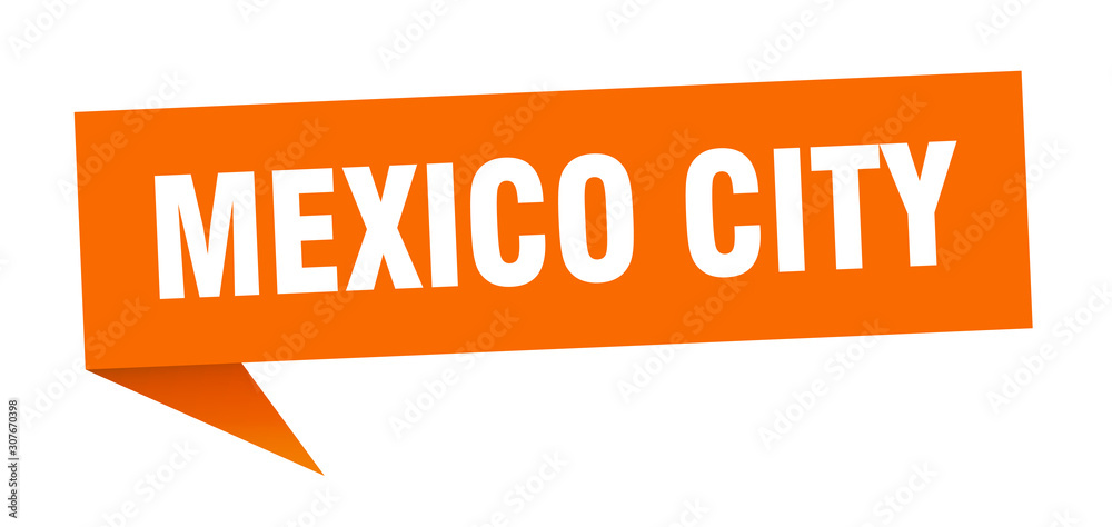 Mexico City sticker. Orange Mexico City signpost pointer sign