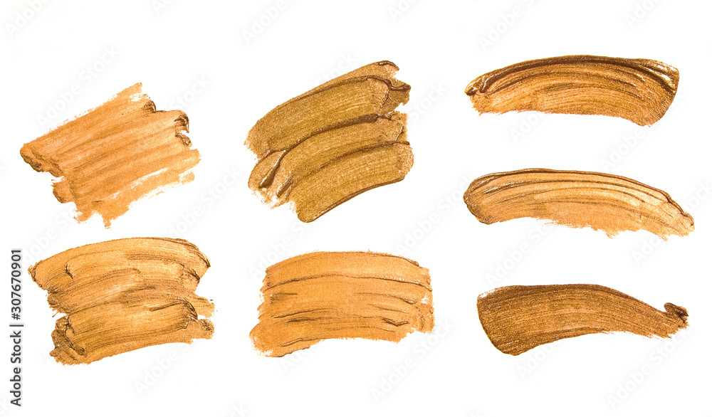 Set of golden color smudges, splashes and strokes. Set of golden color smudges, splashes and strokes.