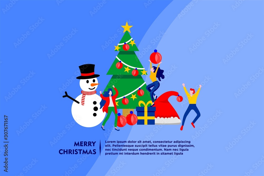 merry christmas tiny people flat design vector illustration can use for landing page, web, banner, flyer, poster