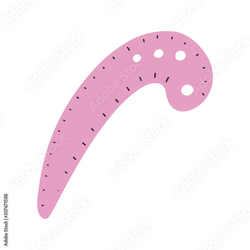 Curve ruler for sewing clip art. Hand drawn modern naive illustration, isolated vector sketch art. Atelier or hand made studio sewing item, craft accessories.