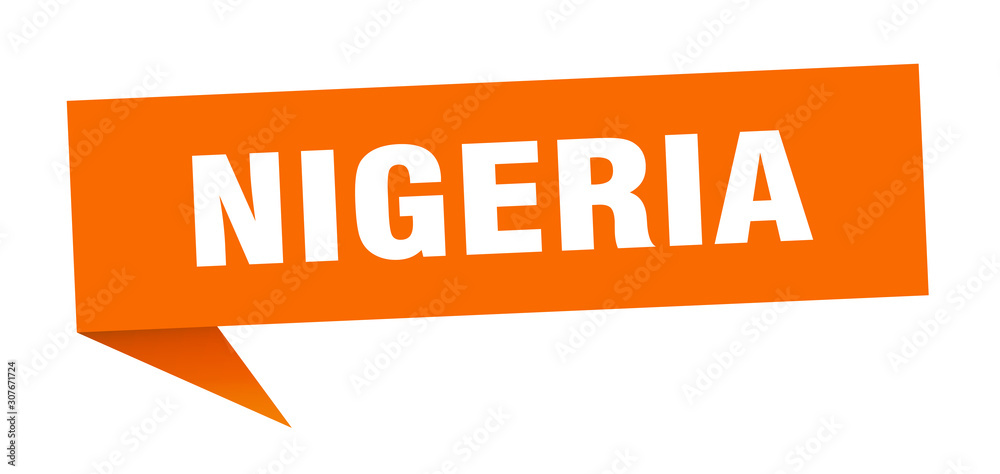 Nigeria sticker. Orange Nigeria signpost pointer sign Nigeria sticker. Orange Nigeria signpost pointer sign