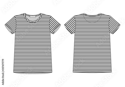 Technical sketch women t shirt in blue colors. Unisex underwear top design template.