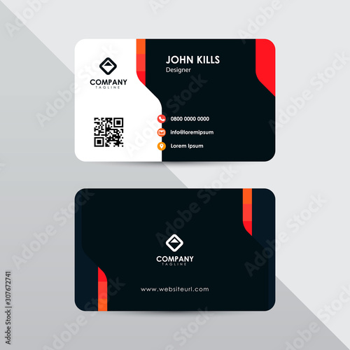 Modern business card design template. Orange color element rounded arrow, clean composition design.