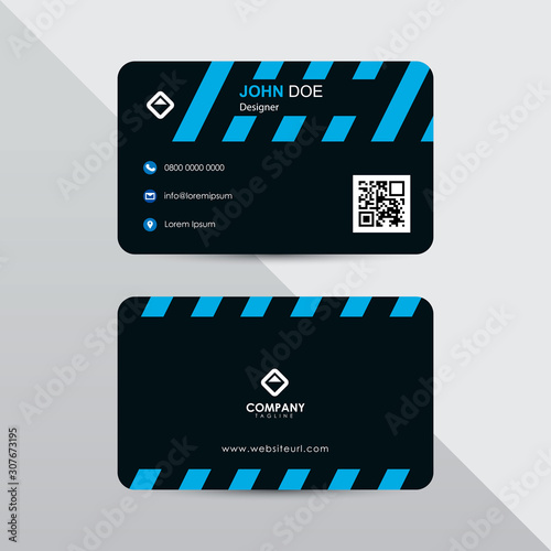 Modern business card design template. Blue color element rounded arrow, clean composition design.