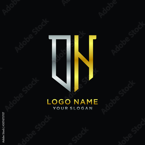 Abstract letter DH shield logo design template. Premium nominal monogram business sign.shield shape Letter Design in silver gold color
