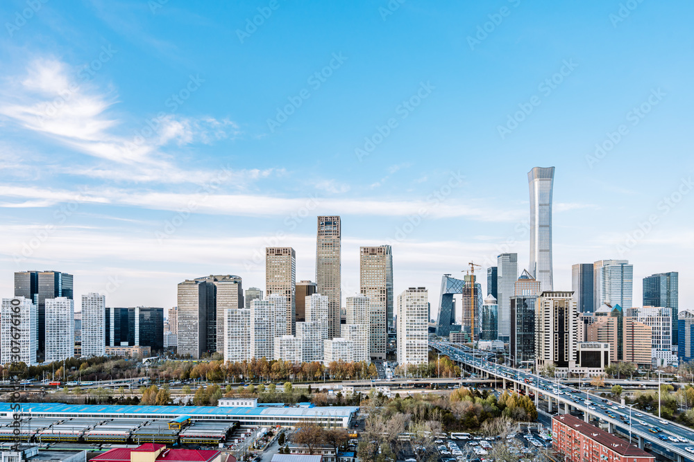 Obraz premium Dzienna sceneria na panoramę CBD w Pekinie, Chiny