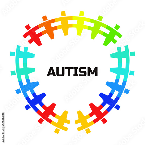 Autism. Shield logo design  made of colorful pieces