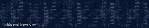 Embroidery Boro Patch Kantha Vector Border Pattern. Asian Needlework Seamless Background Indigo Blue. Sashiko Running Hand Stitch Texture Textile Trim. Japan Decor. Masculine Ribbon Trim. EPS 10