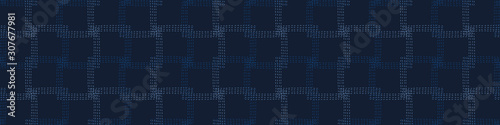 Embroidery Boro Patch Kantha Vector Border Pattern. Asian Needlework Seamless Background Indigo Blue. Sashiko Running Hand Stitch Texture Textile Trim. Japan Decor. Masculine Ribbon Trim. EPS 10