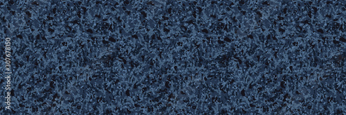 Dark Classic Blue Blotched Banner Background. Water Blot Effect Dye Indigo Texture. Resist Mottled Seamless Pattern. Marbled Border Header Textile. Japan Indonesian Style. Vector Repeat Edging Eps 10