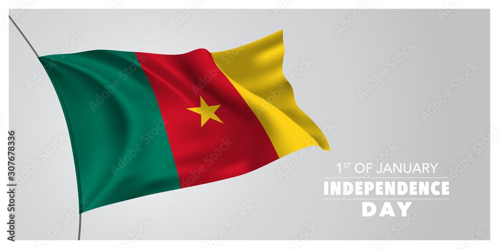 Cameroon independence day greeting card, banner, horizontal vector illustration