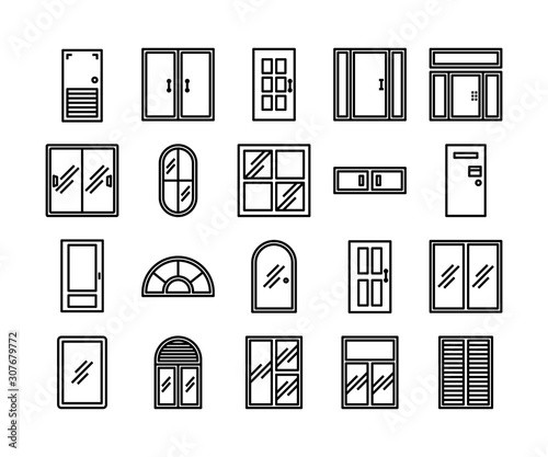 door and window icon set, vector and illustration, interior design concept