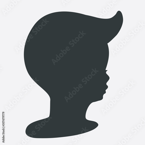 Black silhouette of baby profile, vector shape, hair