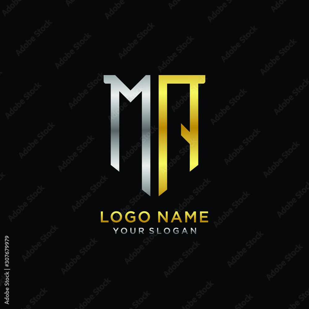 Abstract letter MA shield logo design template. Premium nominal monogram business sign.shield shape Letter Design in silver gold color Abstract letter MA shield logo design template. Premium nominal monogram business sign.shield shape Letter Design in silver gold color