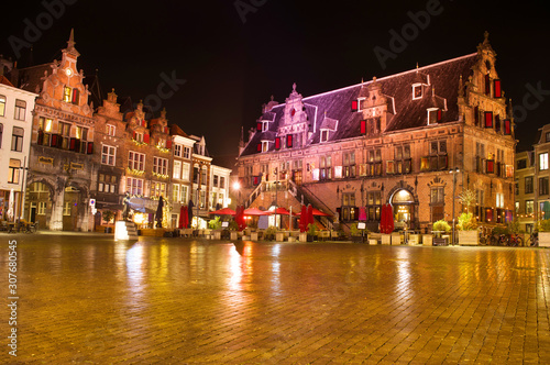 De grote markt square in the center of Nijmegen at night, Netherlands