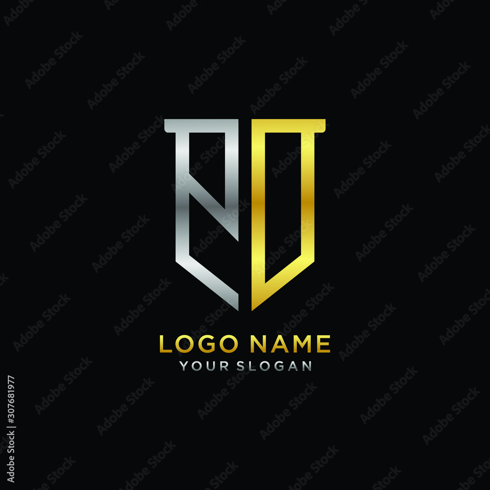 Abstract letter PD shield logo design template. Premium nominal monogram business sign.shield shape Letter Design in silver gold color Abstract letter PD shield logo design template. Premium nominal monogram business sign.shield shape Letter Design in silver gold color