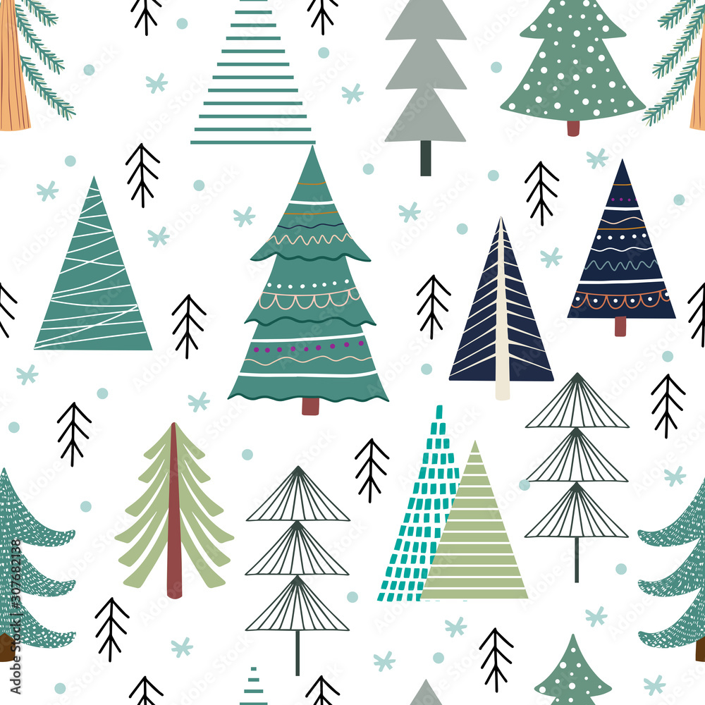 Obraz premium Vector Seamless Christmas and New Year`s pattern. Winter and Christmas elements. Wrap for gifts. Vector illustration. Doodle style.