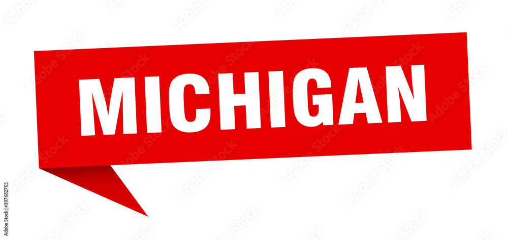 Michigan sticker. Red Michigan signpost pointer sign Michigan sticker. Red Michigan signpost pointer sign