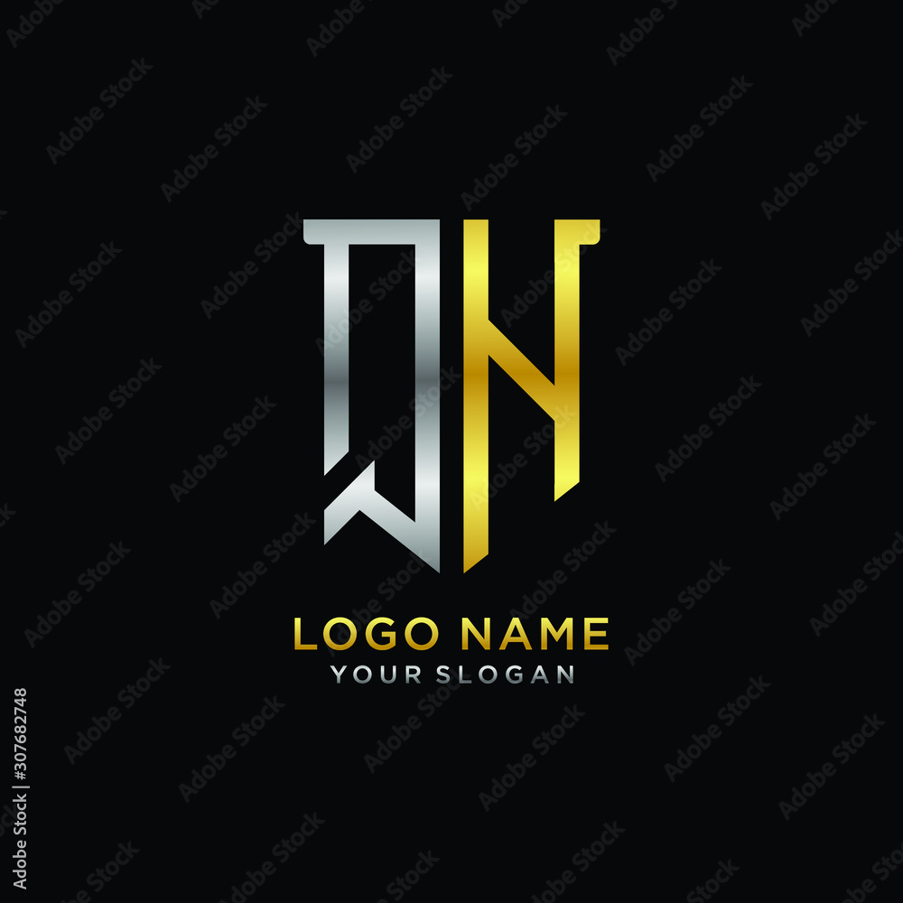 Abstract letter QH shield logo design template. Premium nominal monogram business sign.shield shape Letter Design in silver gold color
