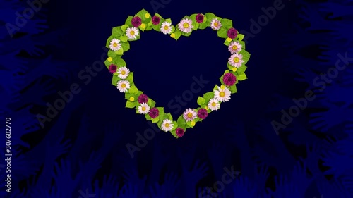 heart of flowers with deep blue hands
