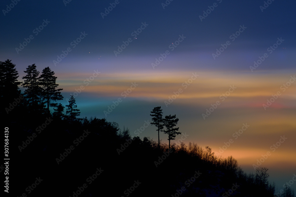 Colorful sky over the mountain