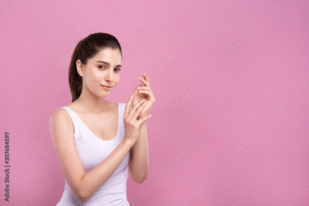 Beautiful Young Mix Asian Caucasian woman with clean fresh white skin touching hand with fingers softly in beauty pose. Facial and hand treatment, cosmetic cream spa, make up and surgery advertisement Beautiful Young Mix Asian Caucasian woman with clean fresh white skin touching hand with fingers softly in beauty pose. Facial and hand treatment, cosmetic cream spa, make up and surgery advertisement