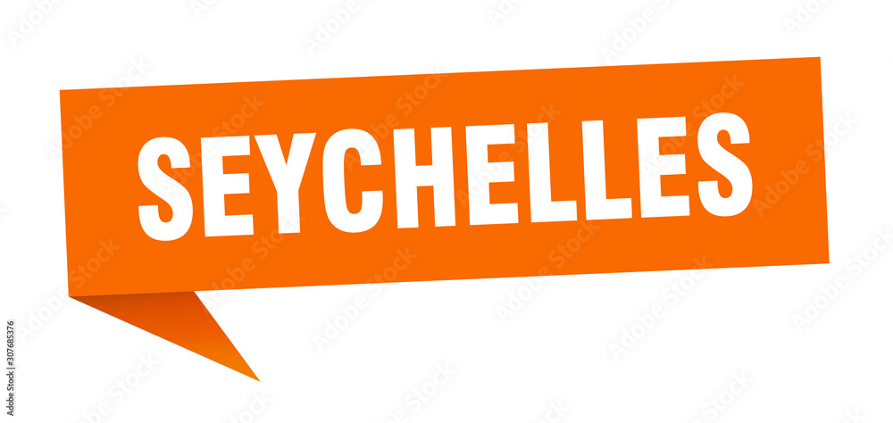 Seychelles sticker. Orange Seychelles signpost pointer sign Seychelles sticker. Orange Seychelles signpost pointer sign