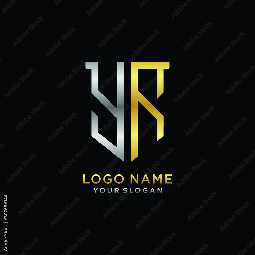 11 Abstract letter YR shield logo design template. Premium nominal monogram business sign.shield shape Letter Design in silver gold color 11 Abstract letter YR shield logo design template. Premium nominal monogram business sign.shield shape Letter Design in silver gold color