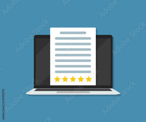 Customer review on laptop in a flat design. Vector illustration