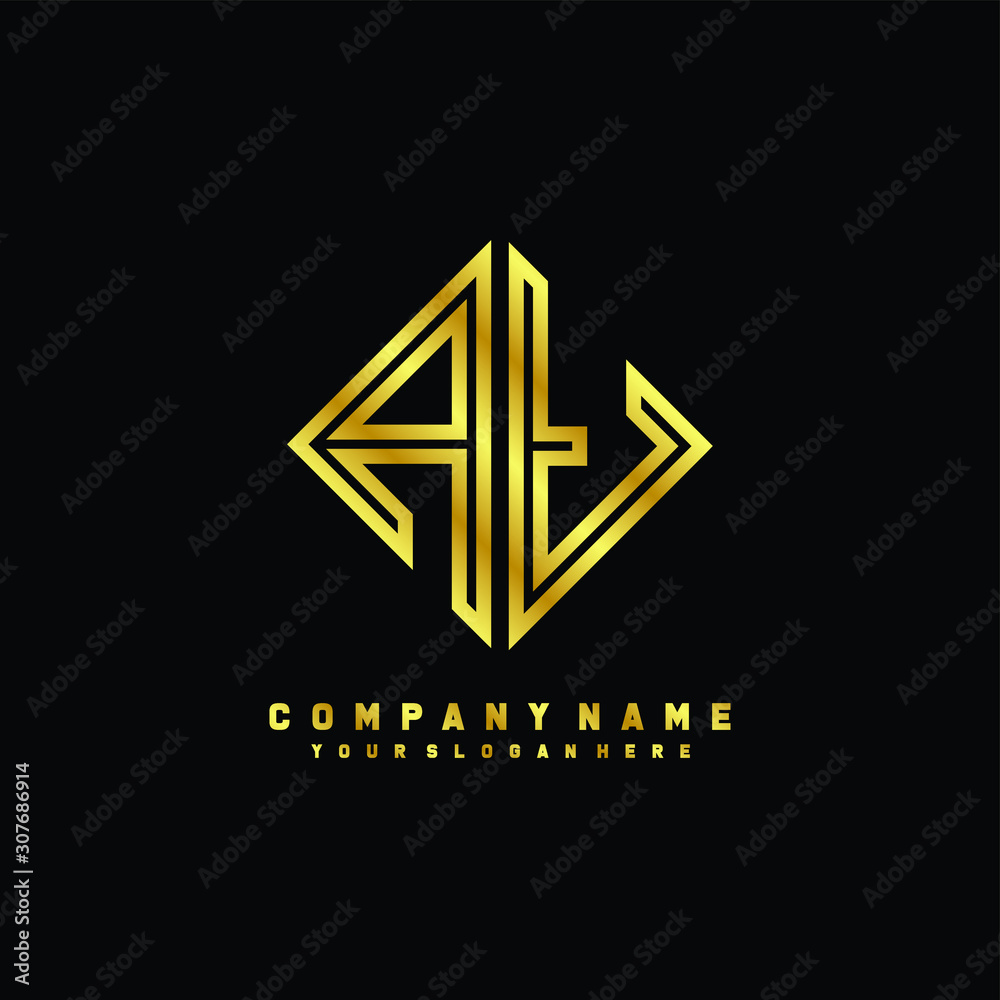 AT initial letter luxury gold line logo AT initial letter luxury gold line logo