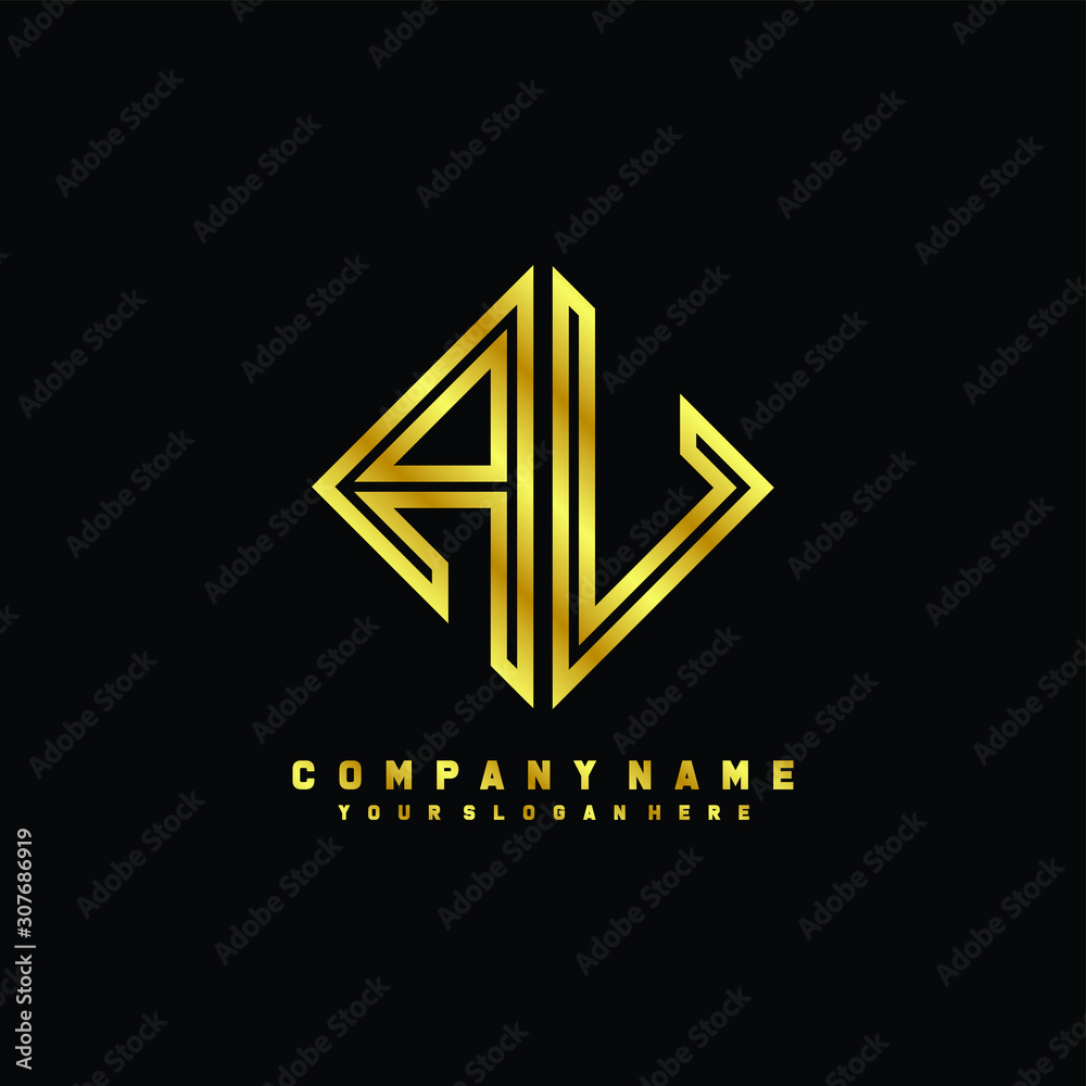 AL initial letter luxury gold line logo