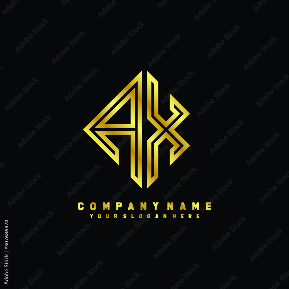 AX initial letter luxury gold line logo