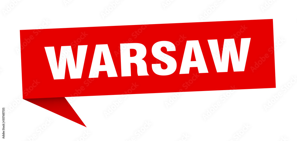 Warsaw sticker. Red Warsaw signpost pointer sign Warsaw sticker. Red Warsaw signpost pointer sign